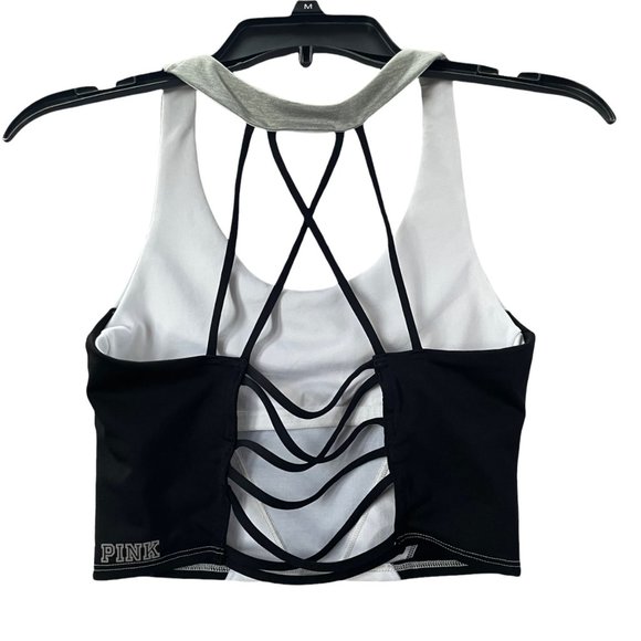 Victorias Secret PINK Ultimate Sports Bra Womens S Black White Green Criss Cross - Picture 2 of 11